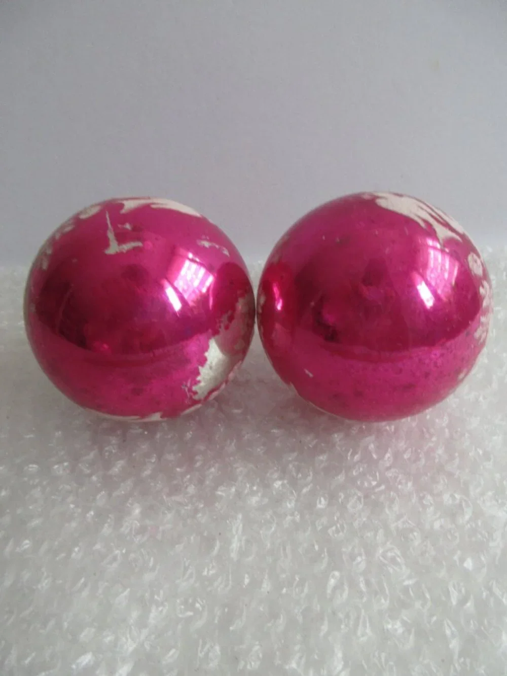 Dove Stencil Glass Christmas Ornament Lot of 2 Pink Fuschia Vtg Franke Corning?